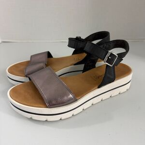 Piampiani Women's Platform Sandals Shoes Bronze Black Leather Size 39 US 8 - 8.5